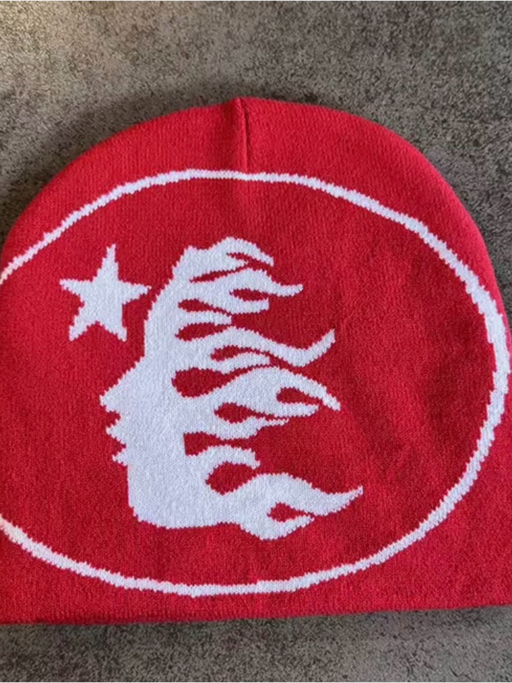 Red Kids Beanie Hat with White Flame Star Design